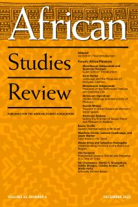 Photo of the African Studies Review cover page from December 2022. Moradewun wrote the guest editor's introduction.