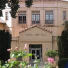 Photo of Hart Hall with roses in the foreground