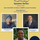 yellow poster featuring text and photos. Three photos display three people.